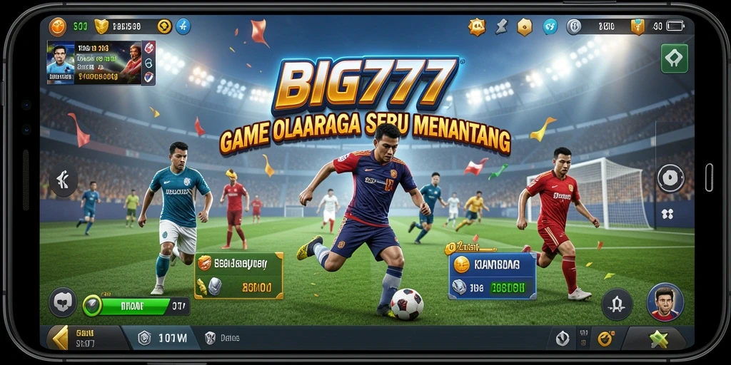 Screenshot gameplay menunjukkan aksi seru di lapangan olahraga.