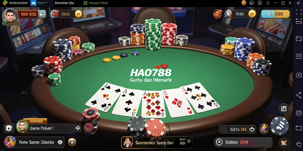 Tampilan gameplay HAO788 dengan suasana poker yang mendebarkan.