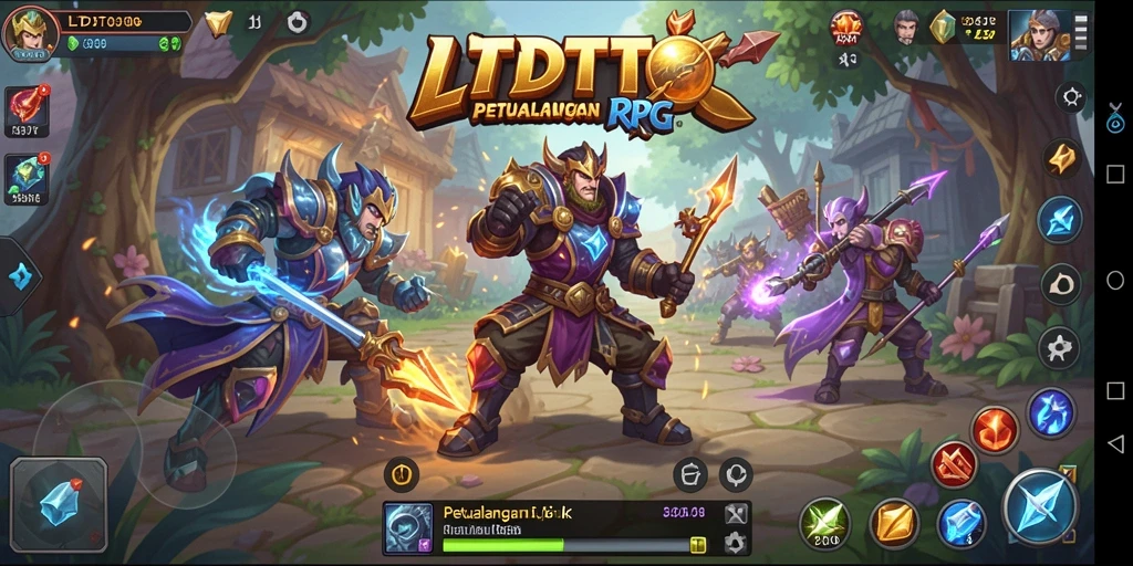 Screenshot gameplay LTDTOTO menampilkan pertarungan epik dan eksplorasi dunia fantasi.